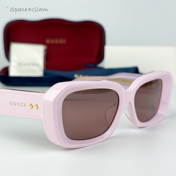BRAND NEW Gucci GG1531SK 003 Pink Brown Unisex Rectangle Sunglasses - Picture 1 of 10